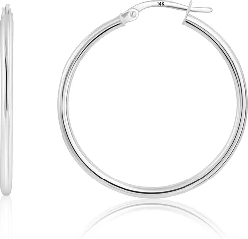 Vista 30 de Solid 10K or 14K Gold 12MM to 50MM Hoop Earrings for Women 10K oro blanco