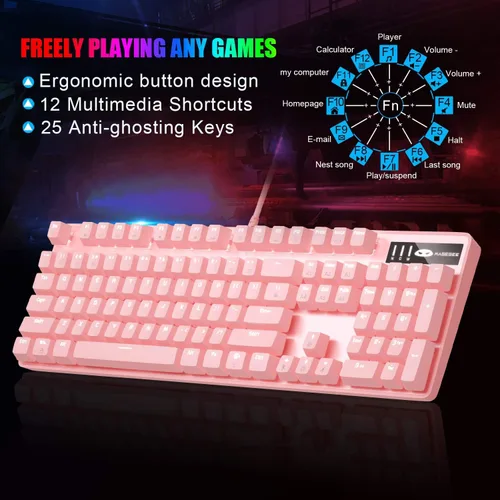 Vista 3 de MageGee Pink Gaming Keyboard USB Wired Keyboard, New Mechanical Storm Adjustable Backlight Keyboard Splash-Proof Ideal for PCLaptopMAC Game(Pink)