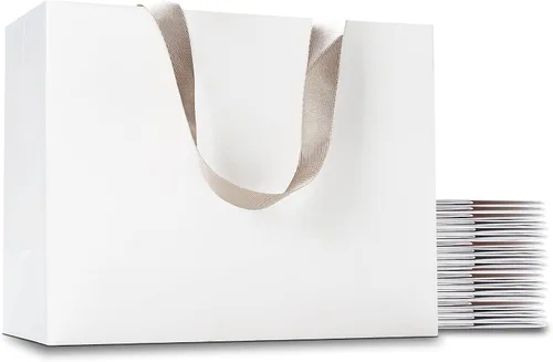 Vista 26 de Bolsas de regalo negras con asas, 10 bolsas de papel kraft de 5.25 x 3.75 x 8 pulgadas para bodas, fiestas, negocios, venta al por menor Negro