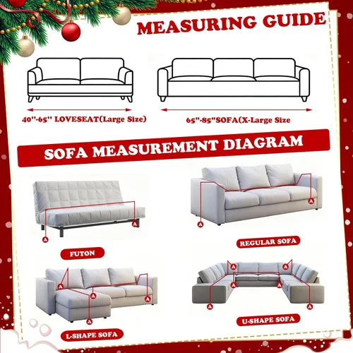Vista 9 de Oudain Juego de fundas de sofá navideñas con 2 fundas de almohada de 71 x 134 pulgadas, fundas de sofá rojas a cuadros búfalos, funda de sofá de 3