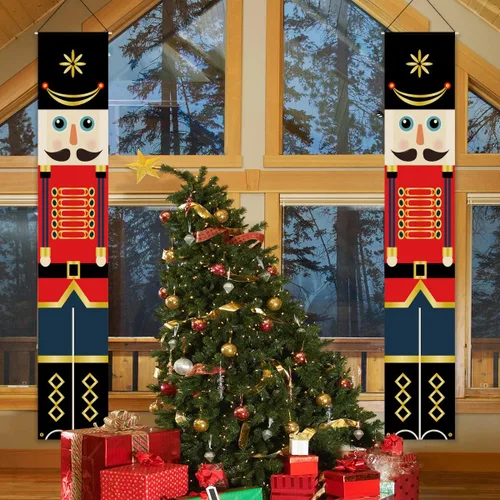 Vista 9 de Decoraciones navideñas de cascanueces, carteles de cascanueces para porche de 11.8 x 70.8 pulgadas, pancarta de cascanueces para exteriores