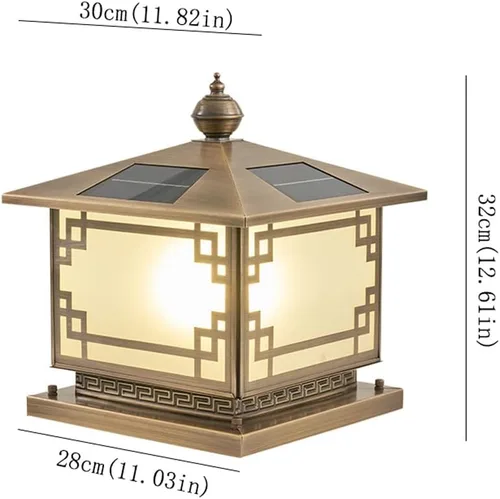 Vista 2 de Luces de poste al aire libre, todo cobre solar de columna de luz moderna para valla al aire libre, luz de jardín, villa de jardín, luz de poste