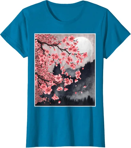 Vista 73 de Sakura - Camiseta japonesa de cerezo en flor japonesa, Negro, S