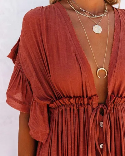 Vista 4 de Wander Agio - Vestido de falda larga para usar sobre el bikini para la playa vestido con botones