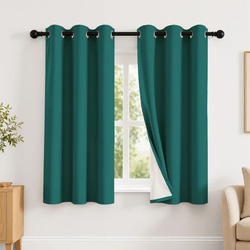 Vista 76 de 2 paneles de cortinas 100% opacas, de peso medio, con aislamiento térmico y ojales para dormitorio, sala de estar, tratamiento de ventana