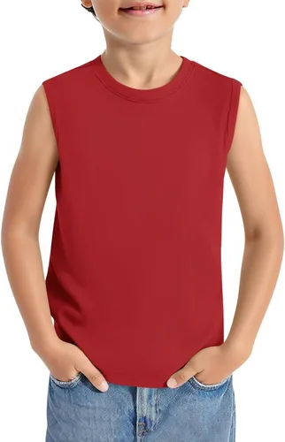 Vista 7 de Haloumoning Camisetas deportivas sin mangas con cuello redondo para niños de 5 a 14 años Albaricoque