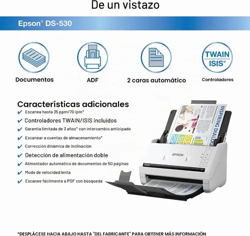 Vista 2 de Escáner WorkForce GT-1500 de documentos e imágenes con alimentador automático de documentos (ADF) (b11b190011), de la marca Epson, 1