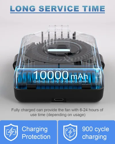 Vista 3 de Stsase Ventilador portátil de 10000 mAh recargable, mini ventilador de cintura con máximo tiempo de trabajo de 24 horas, 3 velocidades, 5100 rpm
