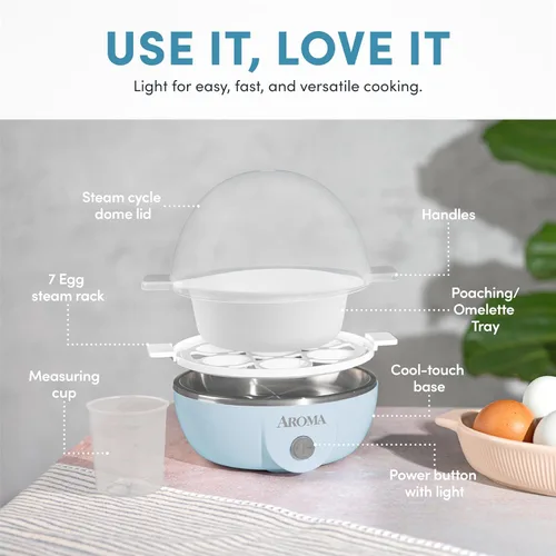 Vista 4 de AROMA® Cocedor de Huevos Overly Easy, Vaporera y Escalfador Eléctrico de Huevos Vaporera de Huevos de Capacidad XL para 7 Huevos