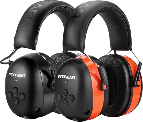 Vista 16 de PROHEAR Auriculares de protección auditiva Bluetooth 5.0 037 con batería recargable de 1100 mAh, 25 dB NRR de reducción de ruido con tiempo de negro