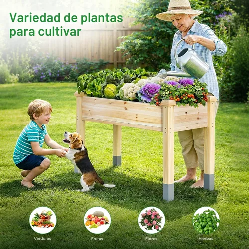 Vista 7 de MIXC Cama de jardín elevada de madera con patas, 48 pulgadas de largo x 24 pulgadas de ancho, maceta grande reforzada elevada para verduras, flores