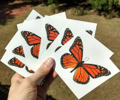 Vista 2 de Butterfly Utopia 6 tatuajes temporales grandes de mariposa monarca