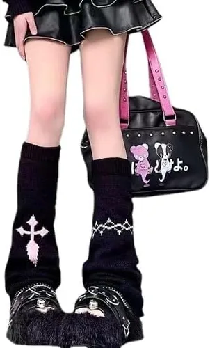 Vista 7 de Calentadores de pierna sueltos góticos japoneses Grunge Punk Tobillo Heap Calcetines Dark Academia Knit Clothe Y2K Preppy Flare Leg Sleeve