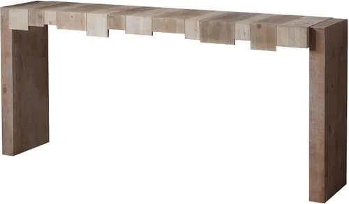 Vista 7 de SOFTSEA Mesa consola de granja con diseño de bloques escalonados, mesa consola extra larga de 71 pulgadas para sala de estar, pasillo, madera natural