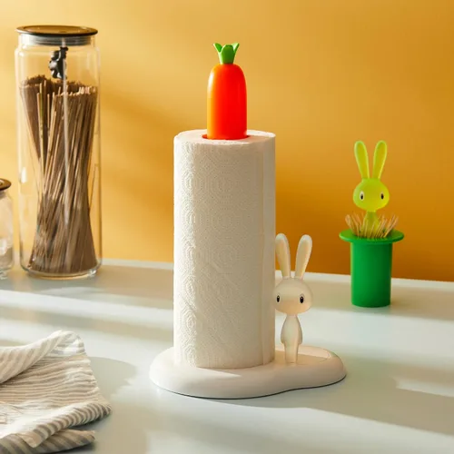 Vista 4 de Alessi ASG42/H W "Bunny & Carrot" - Soporte para rollo de cocina, color blanco