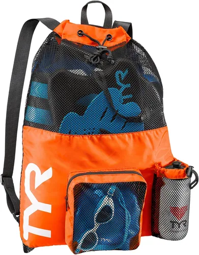 Vista 4 de TYR Mochila Big Mesh Mummy para natación, gimnasio y equipo de entrenamiento, color negro, capacidad de 40 litros
