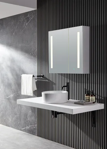 Vista 2 de ANZZI Ether BA-LMDFVCB007AL - Armario de baño con espejo LED sin marco de 28 pulgadas x 32 pulgadas Desempañador integrado ajustable con dos tiras