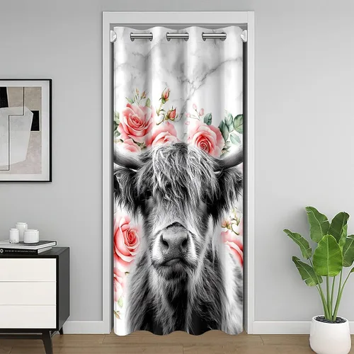 Vista 19 de Erosebridal Cortina opaca para puerta de zorro para niños, bonito diseño de oso bosque, ciervo, para niños y niñas, búho de dibujos animados