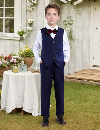 Vista 6 de Traje ajustado para niños, trajes formales para niños, chaleco, pantalones y camisa