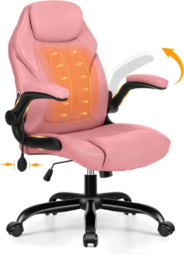 Vista 12 de Silla de Escritorio de Oficina, Silla Ergonómica para Computadora con Brazos Abatibles Acolchados y Soporte Lumbar Ajustable, Silla Ejecutiva