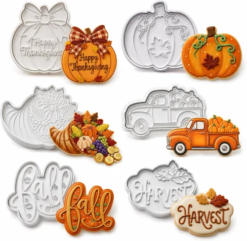Vista 48 de 8 PCS Thanksgiving Cookie Cutter Set with Embossers Turkey Pumpkin Maple Leaf Corn & More 3" Complete Fall Collection