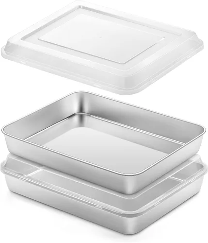 Vista 16 de Onader Bandeja cuadrada para hornear pasteles de 8 x 8 pulgadas con tapa, bandeja de lasaña de brownie de acero inoxidable