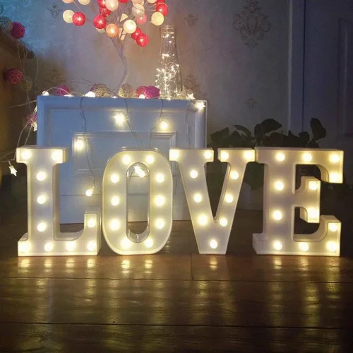 Vista 8 de anso Letras LED del alfabeto con números iluminados, letras de plástico blanco, decoración de pie de la A a la Z 0 ~ 9 (rosa corazón)