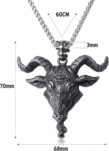 Vista 4 de KIRTIJW Collar satánico con cabeza de cabra invertida, pentagrama sigilo de Lucifer, collar con colgante de joyería para hombres y niños, 23.6 in