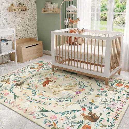 Vista 11 de jinchan Moonrise - Alfombra redonda de 5 pies para habitación de niños, lavable, suave, antideslizante, de pelo bajo, diseño de cuento de hadas