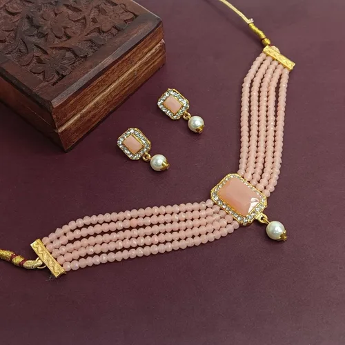 Vista 2 de Efulgenz Indian Jewelry Set Crystal Choker Faux Pearl Multi Layered Strand Beaded Necklace Earrings Bollywood Jewelry Set for Women