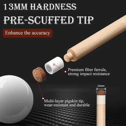 Vista 5 de lotmusic Advanced Pool Stick with Telescopic Cue Extension, Original Dyeing Brown Cue Sticks for Billiard Enthusiasts, 58'' Pool Cue Set with