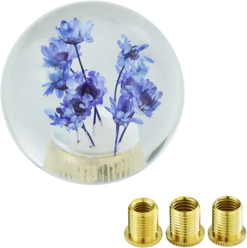 Vista 8 de Pomos de palanca de cambios con forma de bola de cristal de flor, mango redondo para palanca de cambios de automóvil, se adapta a la mayoría de Azul
