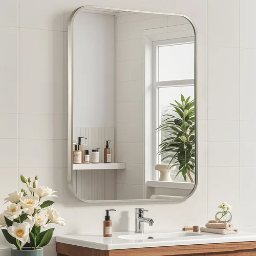 Vista 29 de Espejo de baño negro de 22"x30", espejo rectangular con marco de metal negro mate, espejo de tocador con esquinas cuadradas, espejo para pared