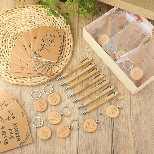 Vista 5 de Yeaqee Christian Gifts - Bolígrafo retráctil de bambú, versículo de la Biblia, cuaderno inspirador, llavero de bolsas de organza para mujeres