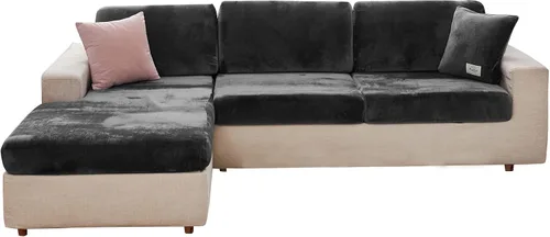 Vista 19 de OKYUK Fundas para sofá modular, universales, resistentes al desgaste, de terciopelo en forma de L, fundas de sofá separadas para sofá seccional Beige