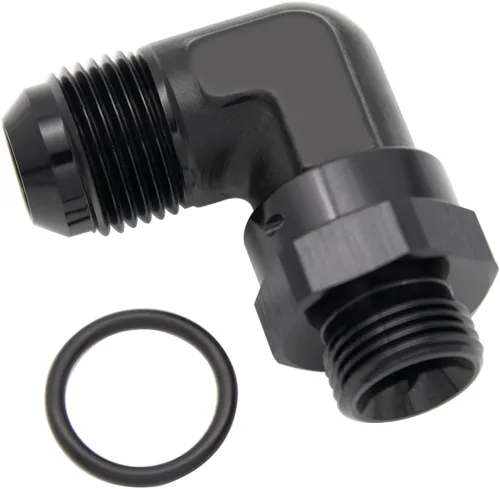 Vista 17 de Adaptador de riel de bomba de combustible macho de aluminio de radio de alto flujo 45 grados 6AN macho a 4AN macho con junta tórica AN4 ORB, negro