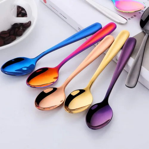Vista 3 de 8 cucharas de postre 18/10 cucharaditas de café pequeñas cucharas de café cucharas de expreso, 5.5 pulgadas (multicolor)