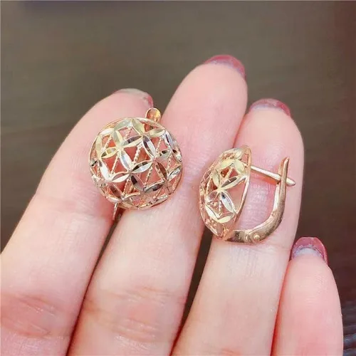 Vista 4 de SAGEKING 2024 New 585 Purple Gold Plated 14K Rose Gold Openwork Round Flower Earrings For Women Elegant Charm Fashion Engagement Jewelry Fashion
