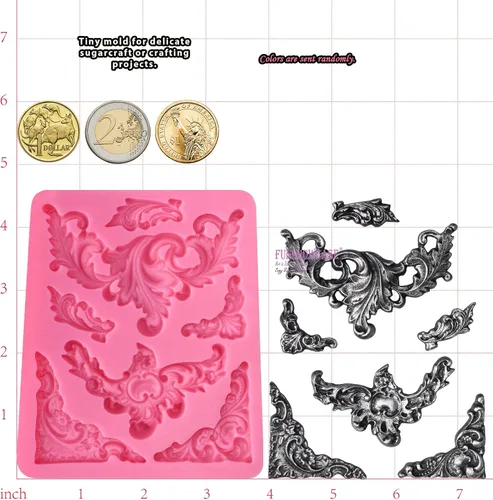 Vista 4 de Funshowcase Flourish Scroll Lace Fondant Molde de silicona para decoración de pasteles, proyectos de manualidades de arcilla polimérica