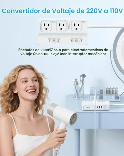 Vista 2 de VINTAR Convertidor de 220 V a 110 V, convertidor de voltaje de viaje de Blanco