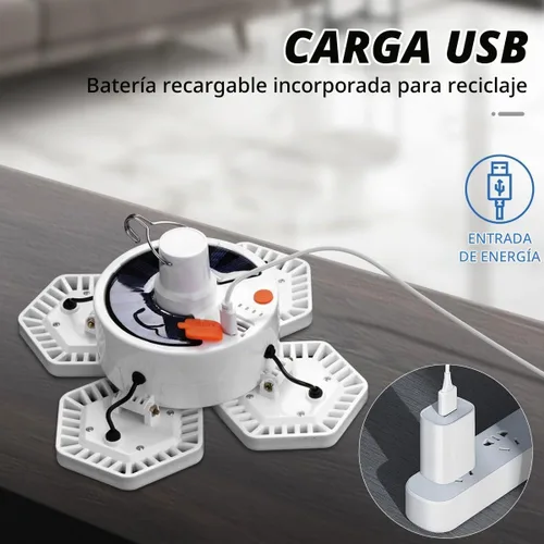 Vista 7 de Luz solar USB para campamento con control remoto, linterna plegable recargable, iluminación de 360°, impermeable, luces colgantes para tienda
