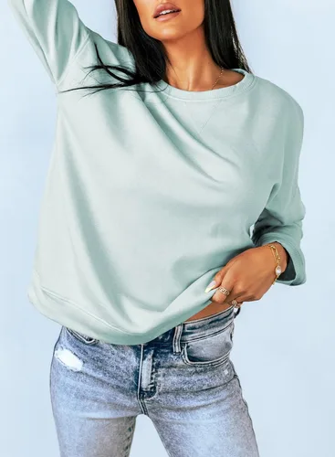 Vista 5 de Dokotoo Women's Casual Crew Neck Sweatshirt Loose Long Sleeve Pullover Tops Jade (Moonlight Jade)