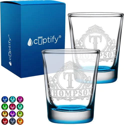 Vista 50 de Vaso de chupito personalizado con nombre de círculo elaborado de 2 onzas, parte inferior negra grabada con texto personalizado para regalos, bodas