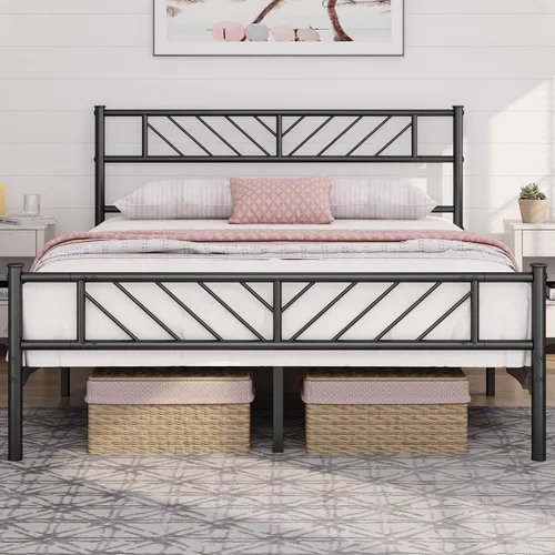 Vista 11 de Yaheetech Estructura de Cama Plataforma de Tamaño Individual con Cabecera de Diseño de Flecha, Base de Colchón de Metal de 13 Pulgadas