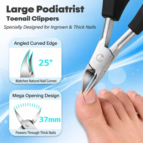 Vista 4 de Cortaúñas y uñas 8 en 1 resistentes para hombres mayores con uñas gruesas y encarnadas, kit de manicura y pedicura con cabeza giratoria de 360°