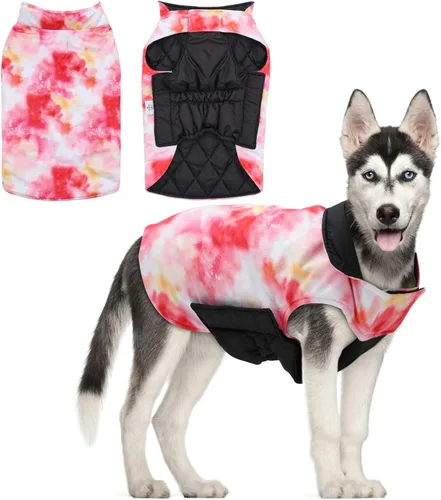 Vista 20 de CuteBone Abrigo de invierno para perro, chaleco reversible impermeable y resistente al viento, chaqueta gruesa ajustable para clima frío con agujero