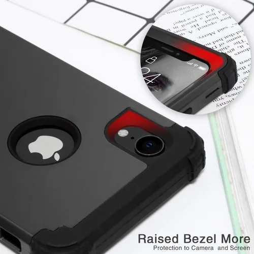 Vista 4 de IDweel Funda para iPhone XR, funda para iPhone XR con protector de pantalla de vidrio templado, 3 en 1, a prueba de golpes, delgada, híbrida, Negro