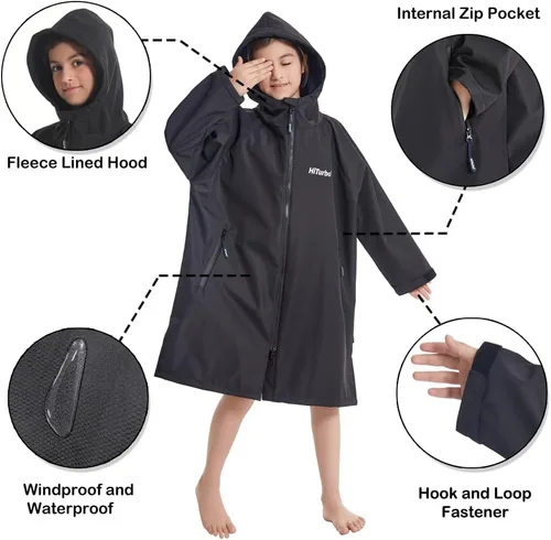 Vista 3 de Hiturbo Parka de natación impermeable para niños abrigo de natación resistente al viento, forro polar fino, chaqueta de nadador de gran