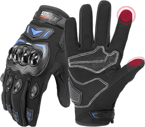 Vista 9 de KEMIMOTO - Guantes de motocicleta para hombre, guantes de ciclismo para pantalla táctil, para deportes al aire libre, en carretera, vehículo Negro