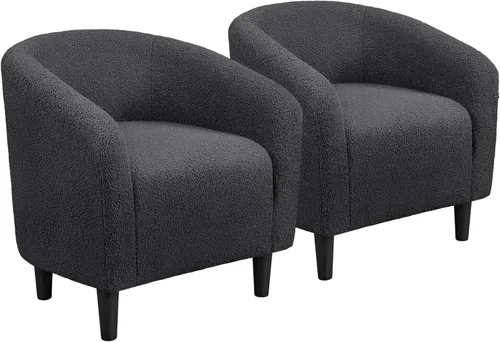 Vista 11 de Yaheetech Sillas de sala de estar, juego de 2 sillas decorativas de terciopelo, acogedoras sillas de barril con acolchado suave para sala de estar